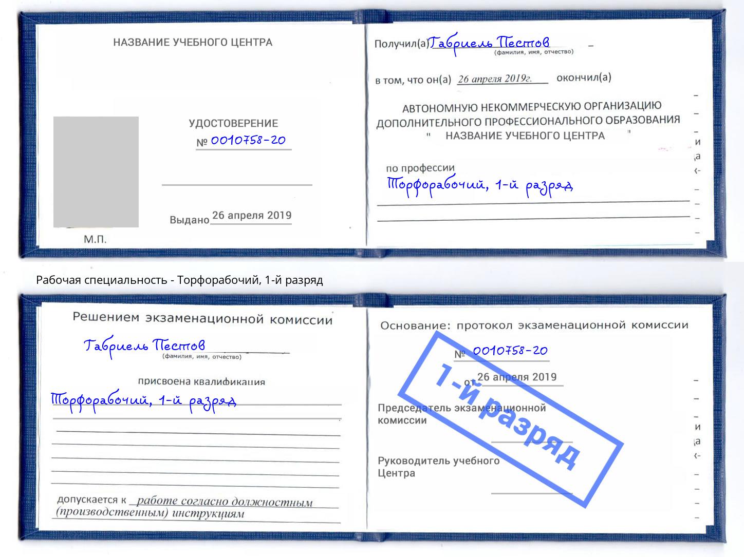 корочка 1-й разряд Торфорабочий Новочеркасск