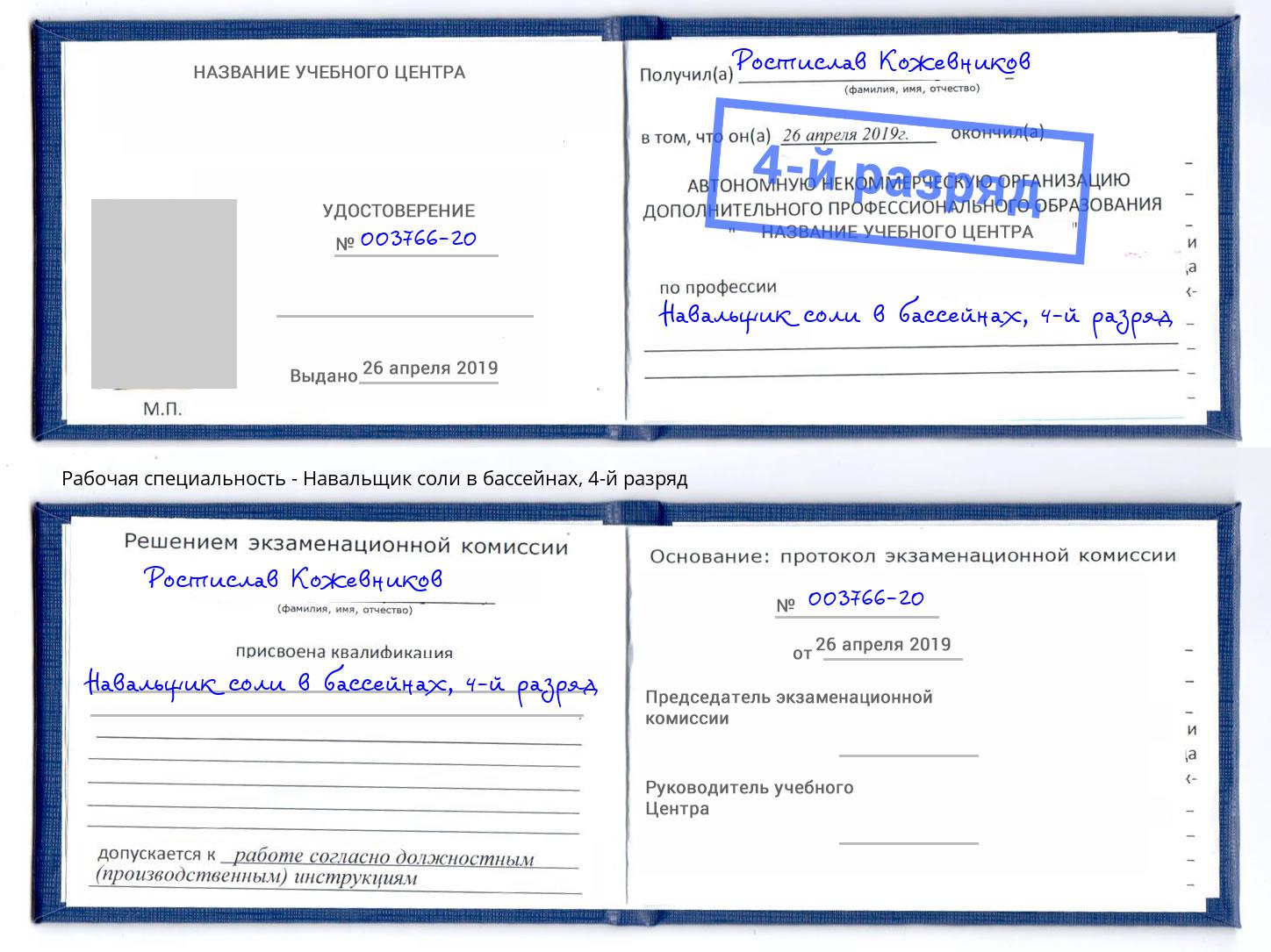 корочка 4-й разряд Навальщик соли в бассейнах Новочеркасск